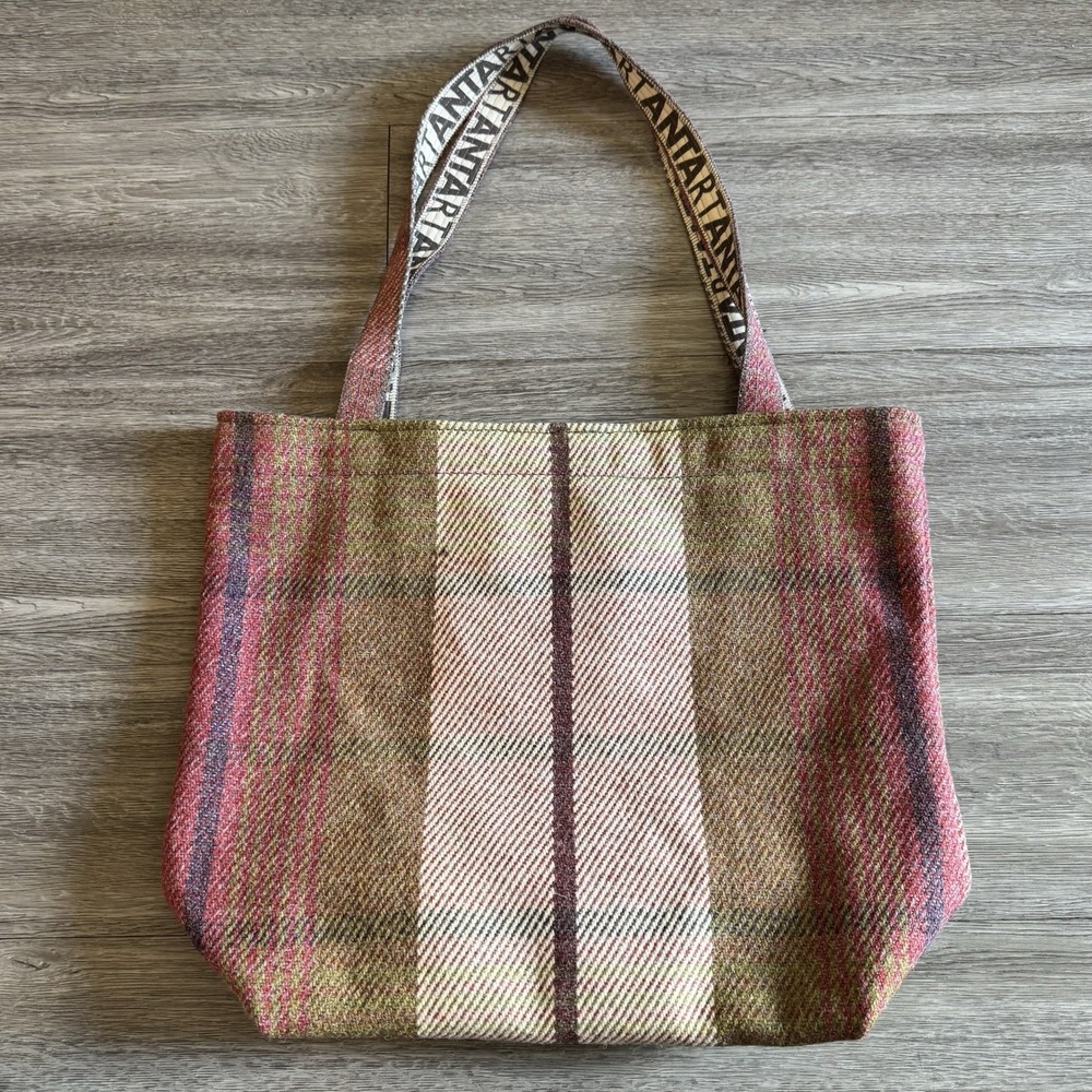 Anta Made in Scotland Pure Wool Tweed Large Tote Bag Strap Herringbone Plaid